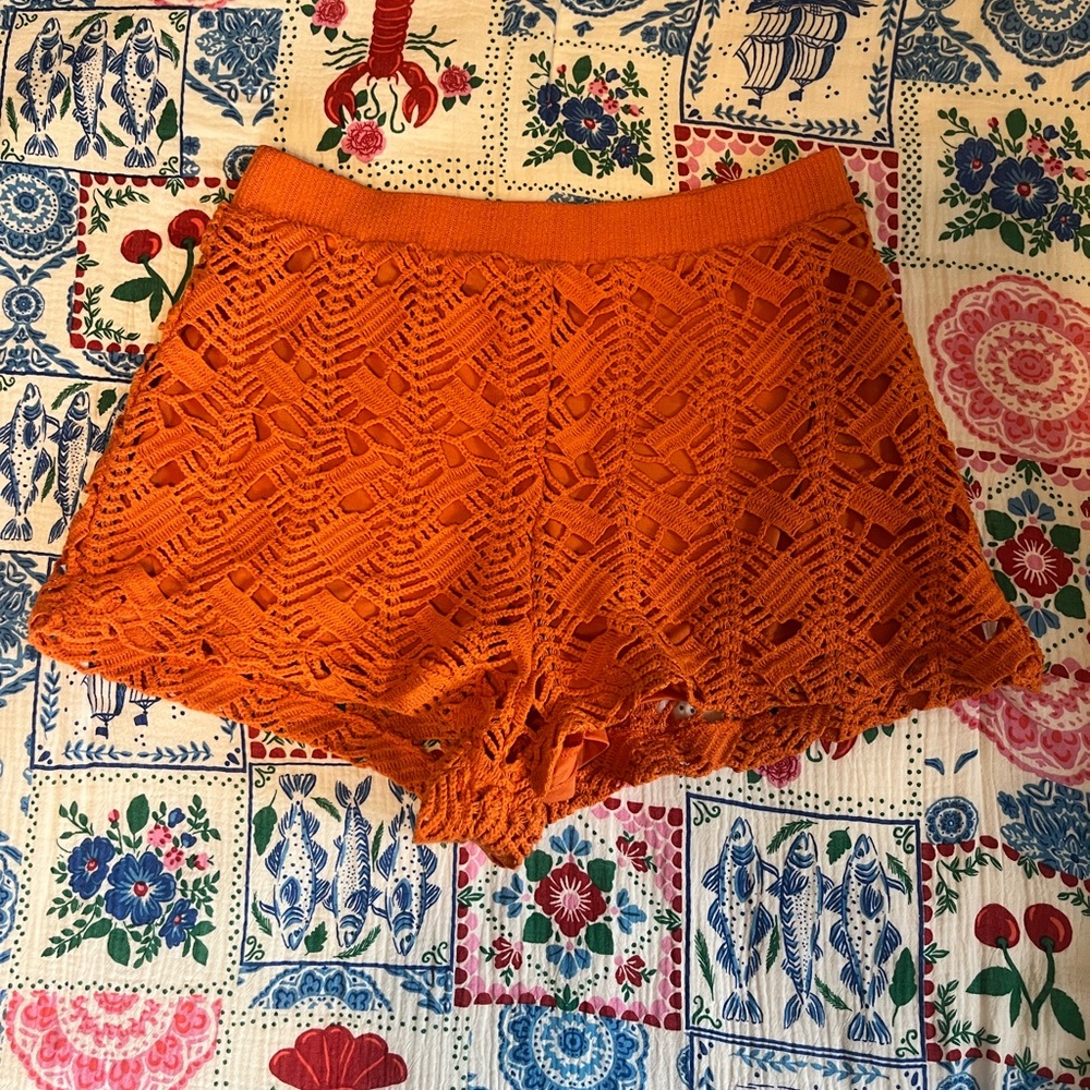 Zara Orange Crochet Mini Shorts